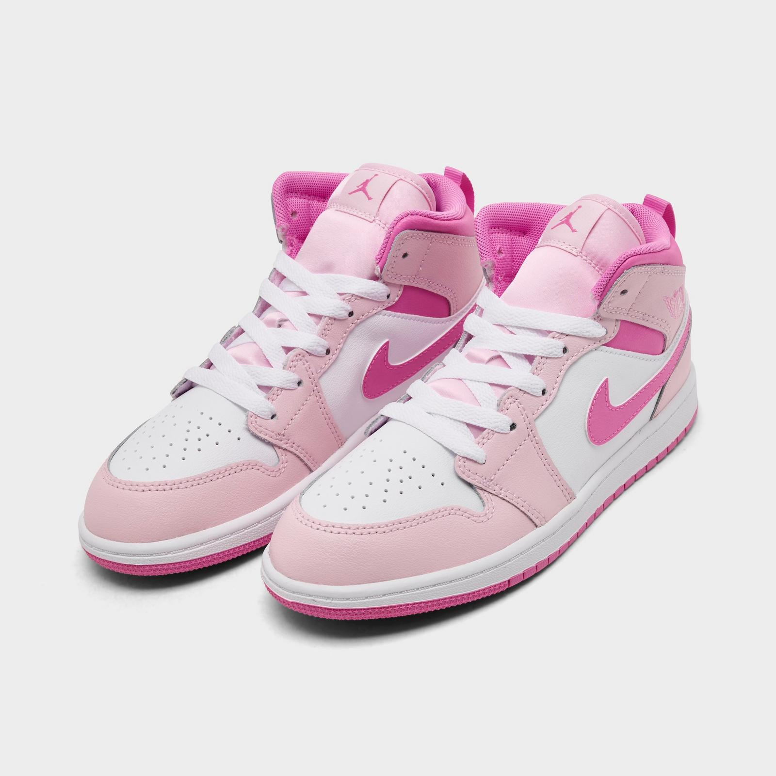 Little Kids' Air Jordan Retro 1 Mid Casual Shoes - Pink Foam/China Rose/White - view 2