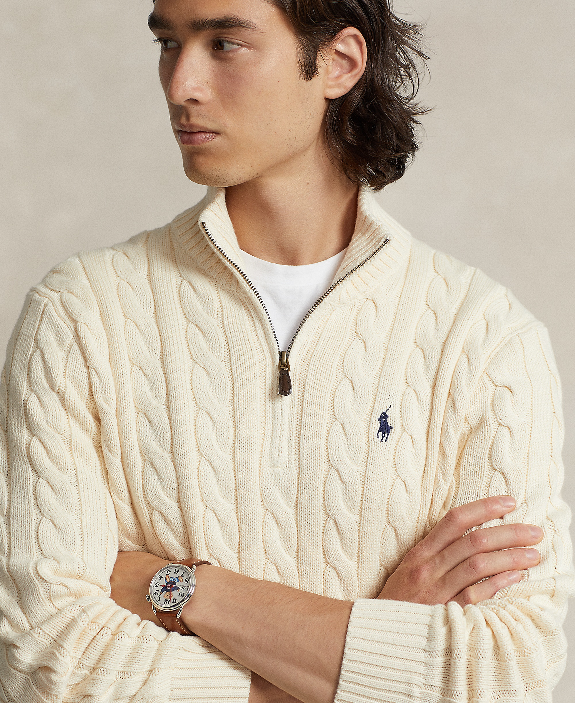 Polo Ralph Lauren Men's Cable-Knit Cotton Sweater - Cream