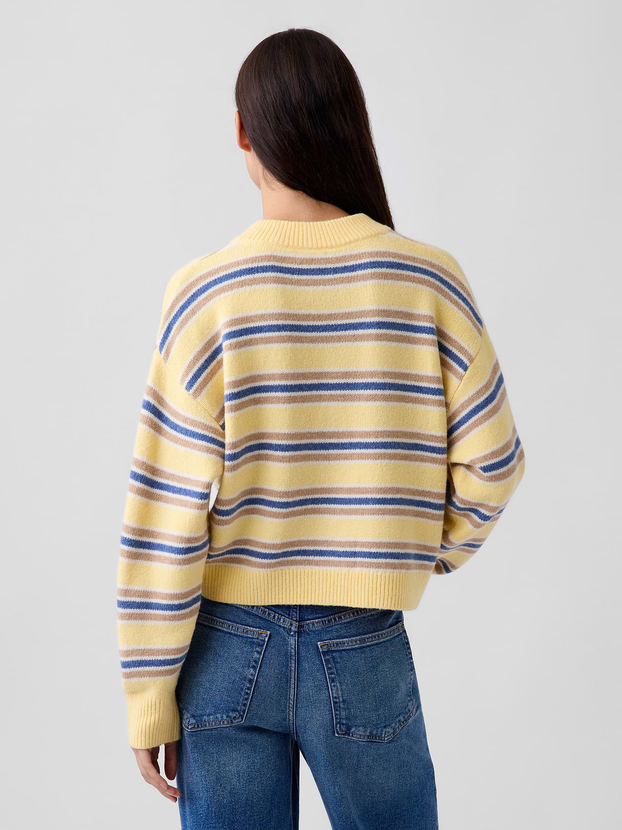 CashSoft Oversized Chunky Cardigan - Yellow & blue stripe