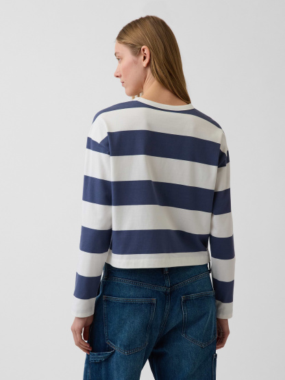Knit Oversized Crop T-Shirt - Blue stripe