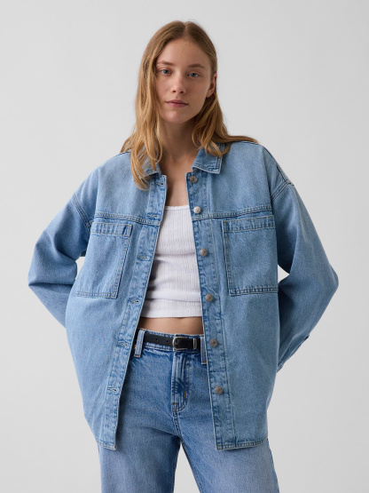 Denim Oversized Shirt Jacket - Light wash