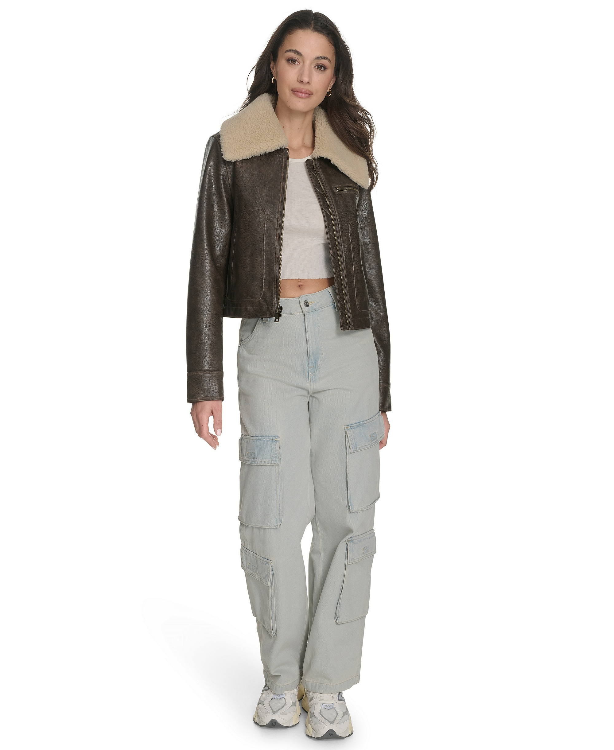 Levi's Women's Regular Faux Leather Aviator Jacket - Brown