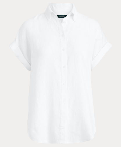 Lauren Ralph Lauren Dolman-Sleeve 100% Linen Shirt - White