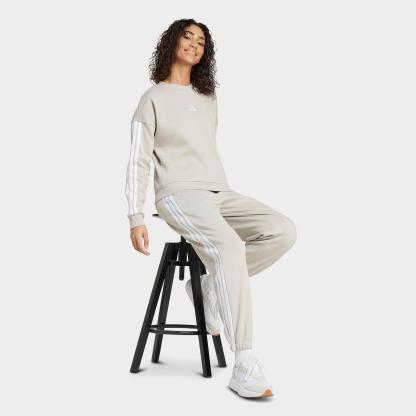 Women's adidas Essentials 3-Stripes Fleece Loose Pants - Beige/White
