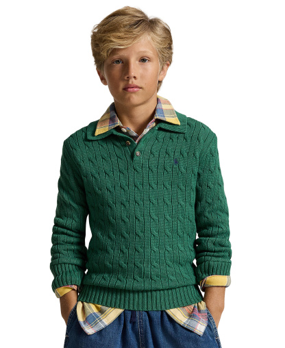 Polo Ralph Lauren Boys' 8-20 Cable-Knit Cotton Polo Sweater - Verano Green