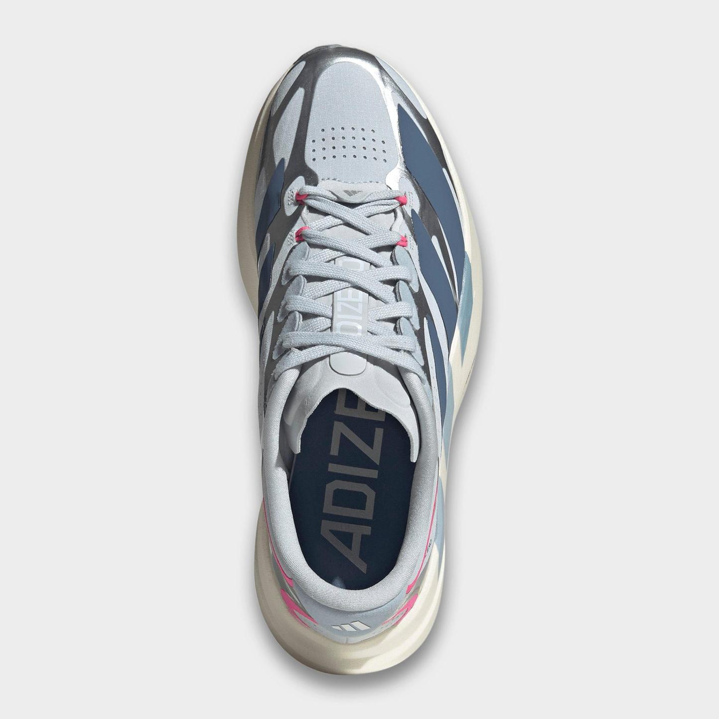 Women's adidas Adizero EVO SL Exo Running Shoes - Part 1 - Halo Blue/Preloved Ink/Silver Metallic - Top view