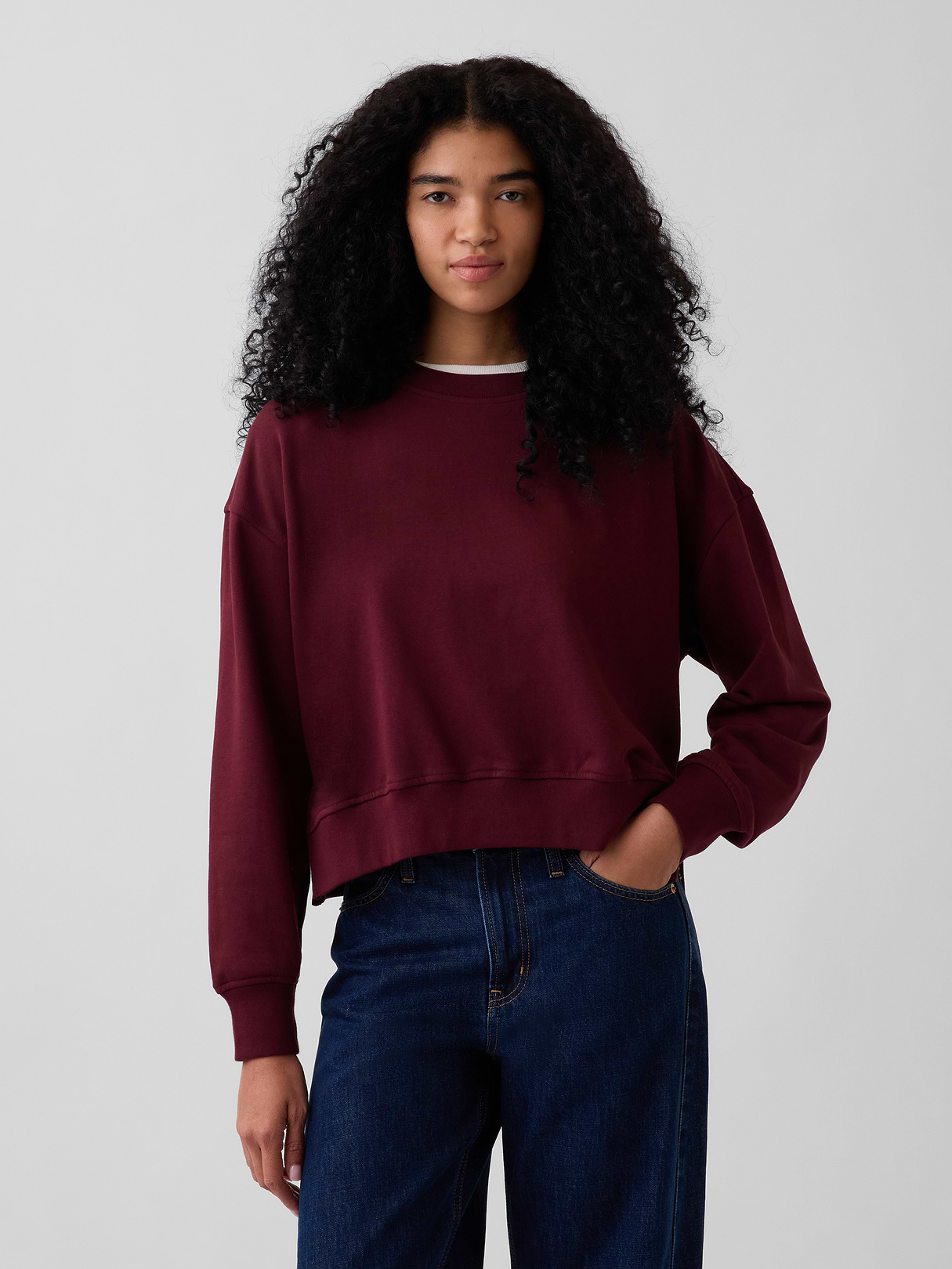 VintageSoft Terry Oversized Wedge Side-Slit Sweatshirt - Purple burgundy