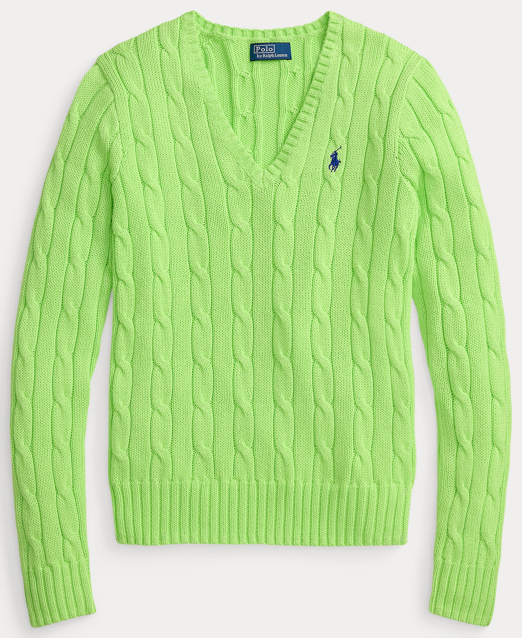 Polo Ralph Lauren Women's Cable-Knit Cotton V-Neck Sweater - Bright Leaf