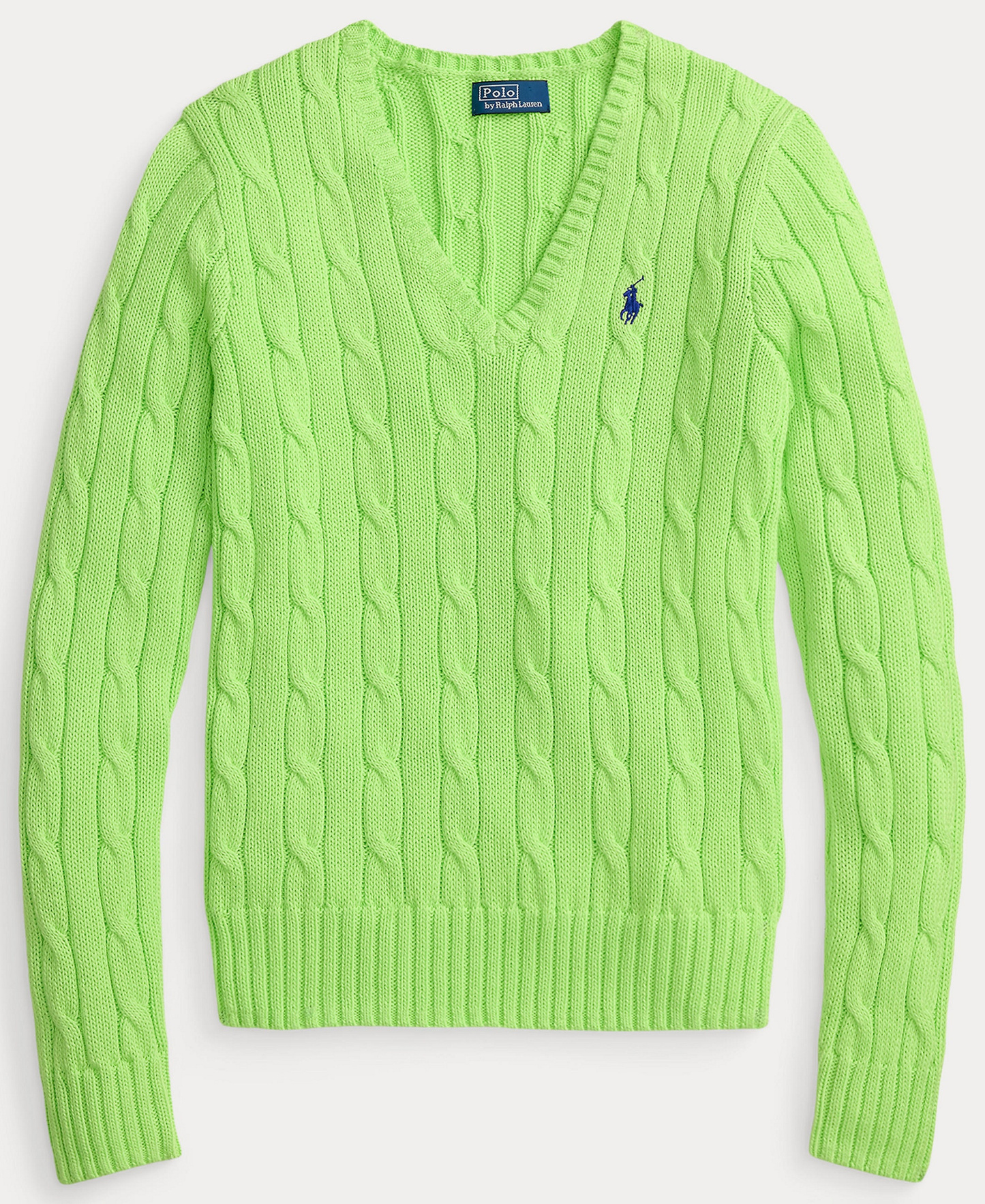 Polo Ralph Lauren Women's Cable-Knit Cotton V-Neck Sweater - Bright Leaf