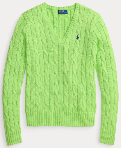 Polo Ralph Lauren Women's Cable-Knit Cotton V-Neck Sweater - Bright Leaf