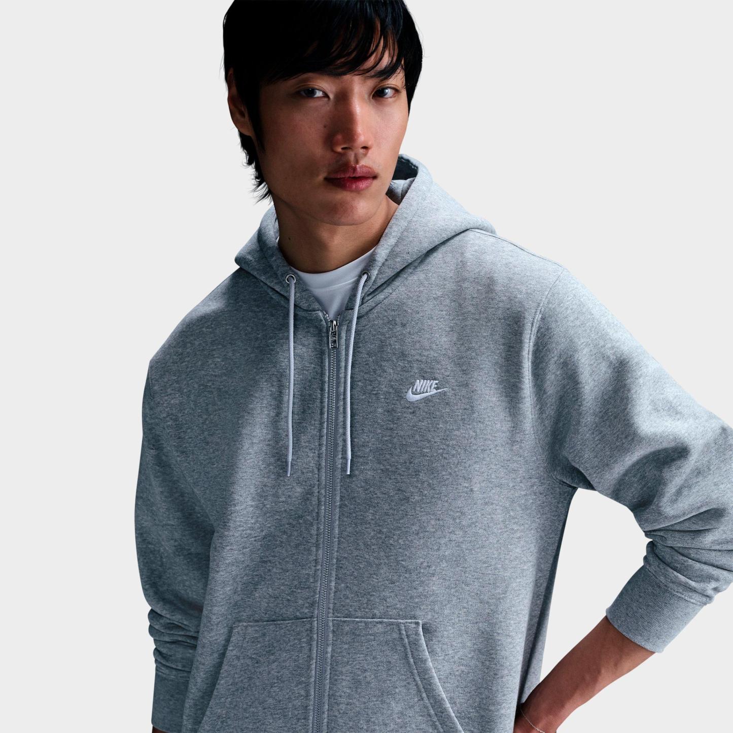Men's Nithtke Club Fleece Embroidered Premium Full-Zip Hoodie - Part 1 - Dark Grey Heather/Light Smoke Grey/White