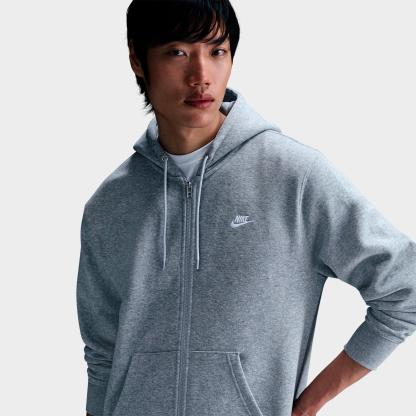 Men's Nithtke Club Fleece Embroidered Premium Full-Zip Hoodie - Part 1 - Dark Grey Heather/Light Smoke Grey/White