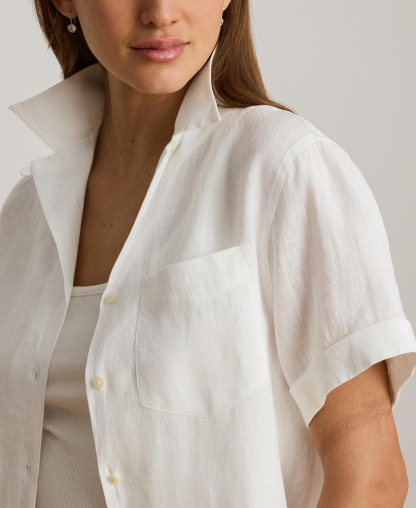 Lauren Ralph Lauren Women's Linen Short-Sleeve Camp Shirt - White