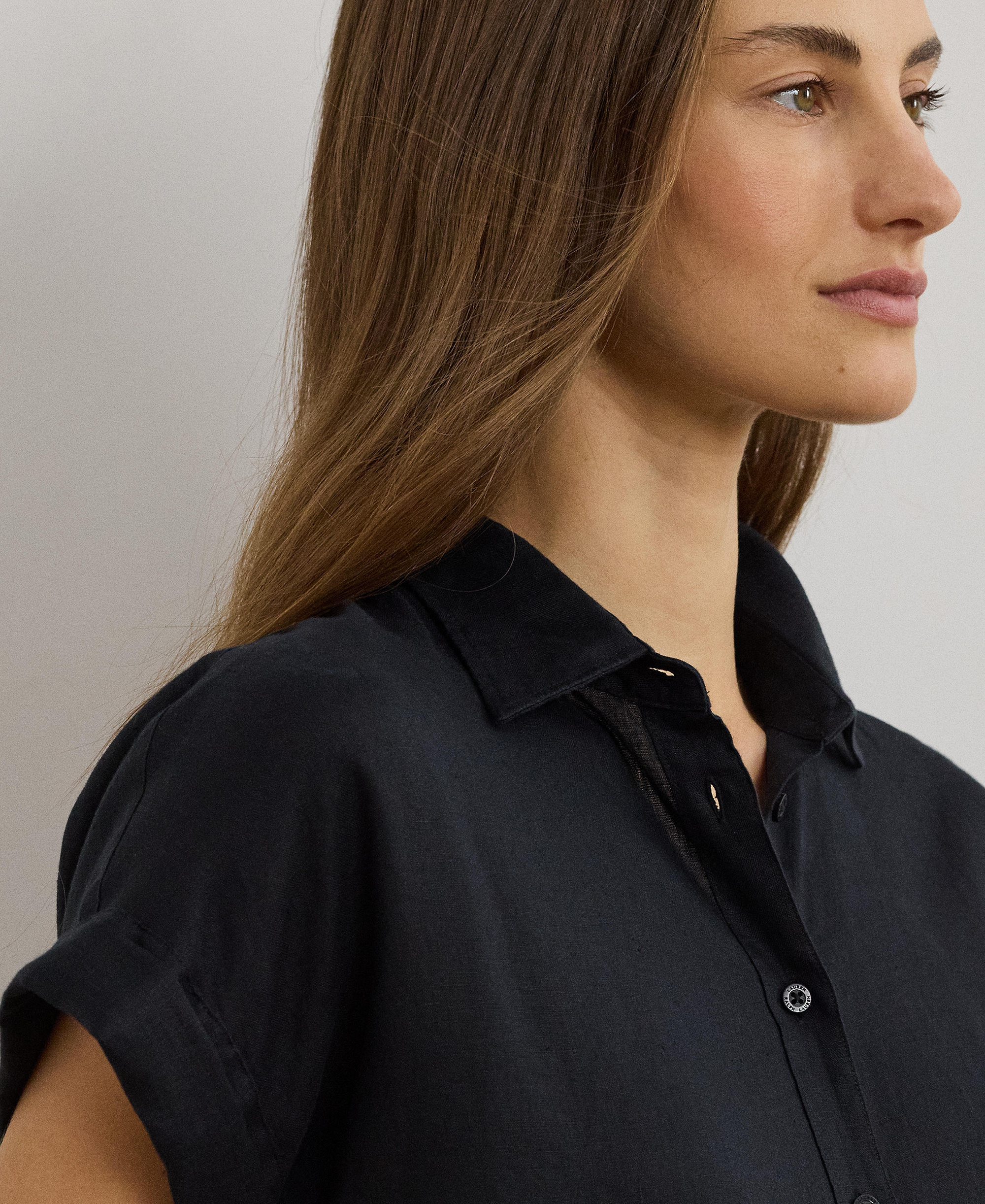 Lauren Ralph Lauren Dolman-Sleeve 100% Linen Shirt - Polo Black