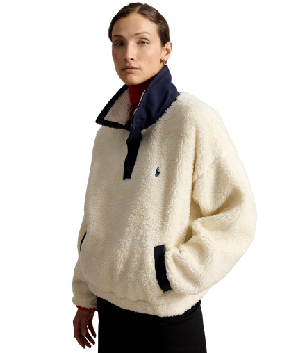 Polo Ralph Lauren Women's Polo Bear High-Pile Fleece Funnel Neck Jacket - Clubhouse Cream Multi