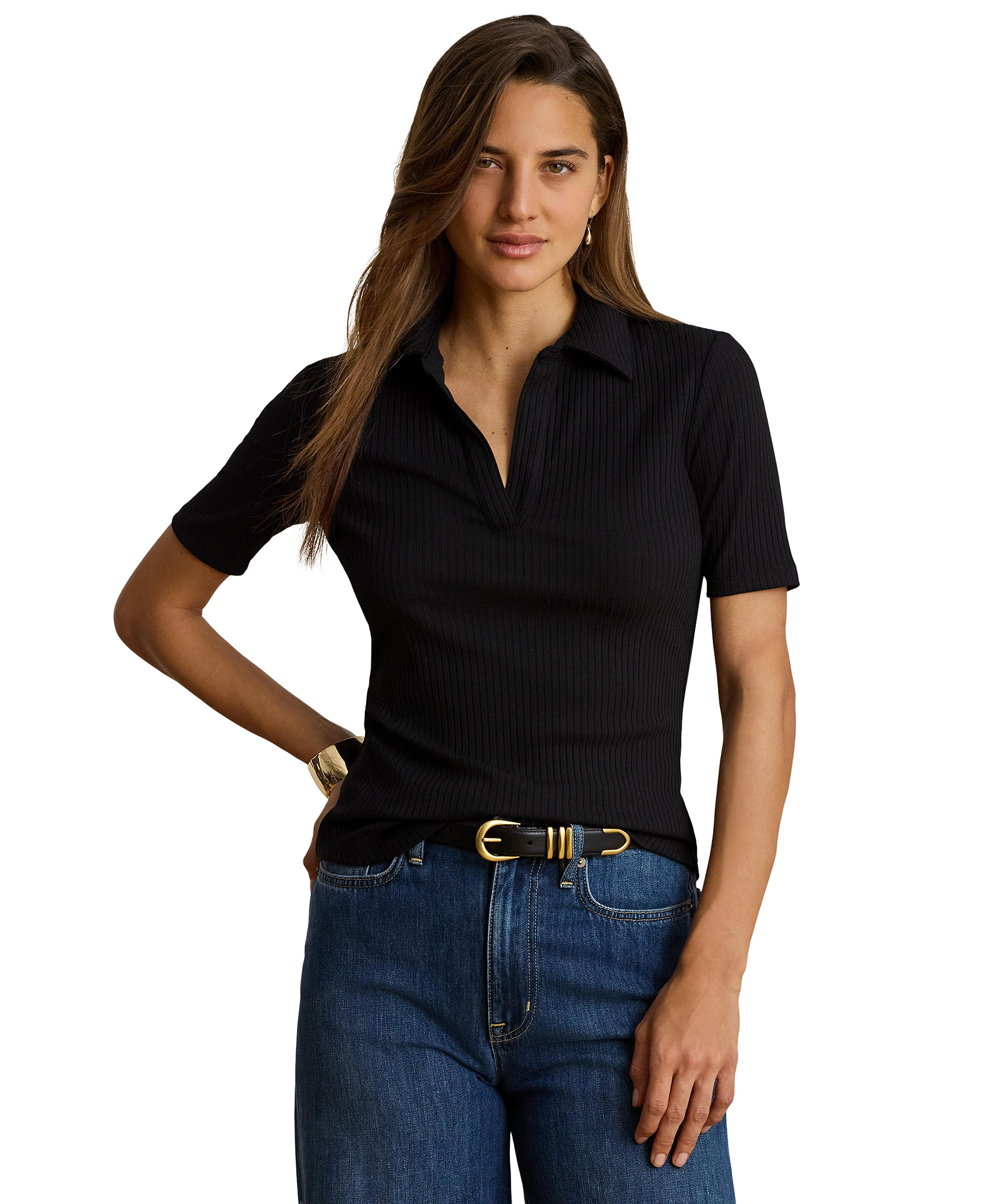 Lauren Ralph Lauren Women's Johnny Collar Polo T-Shirt - Black