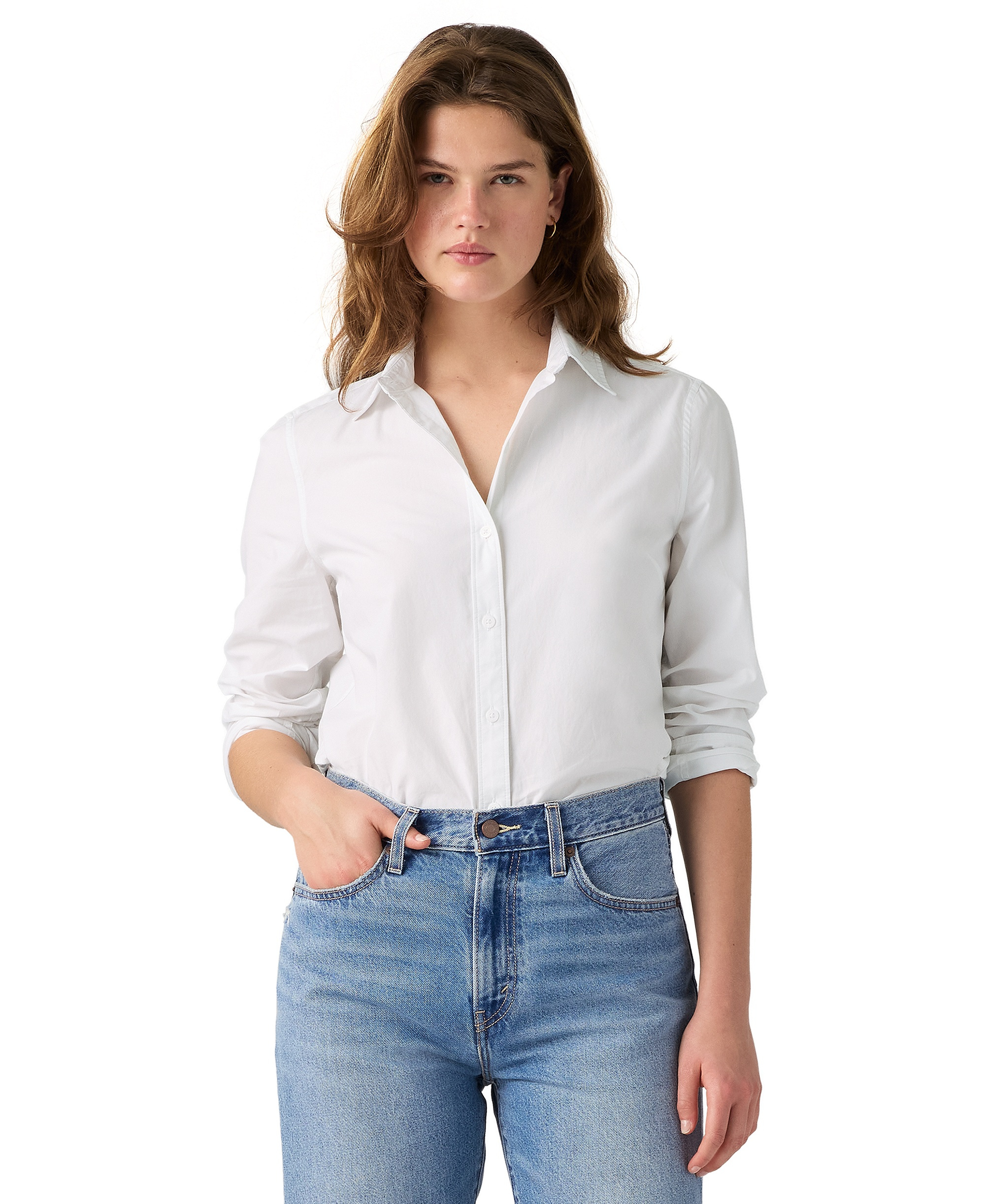 Levi's Women's Carlile Classic Poplin Long-Sleeve Shirt - Bright White