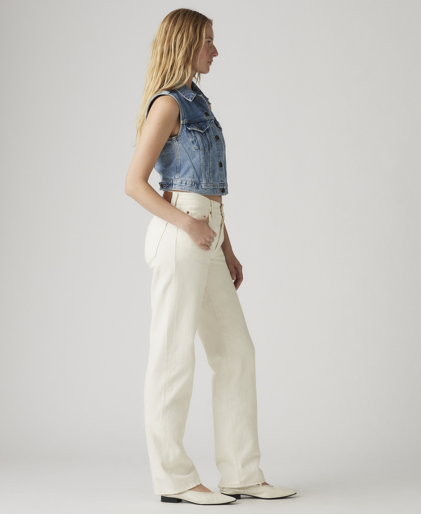 Levi's Premium Women's 501 90's Mid-Rise Straight-Fit Jeans 30" - Ecru Booper No Damage