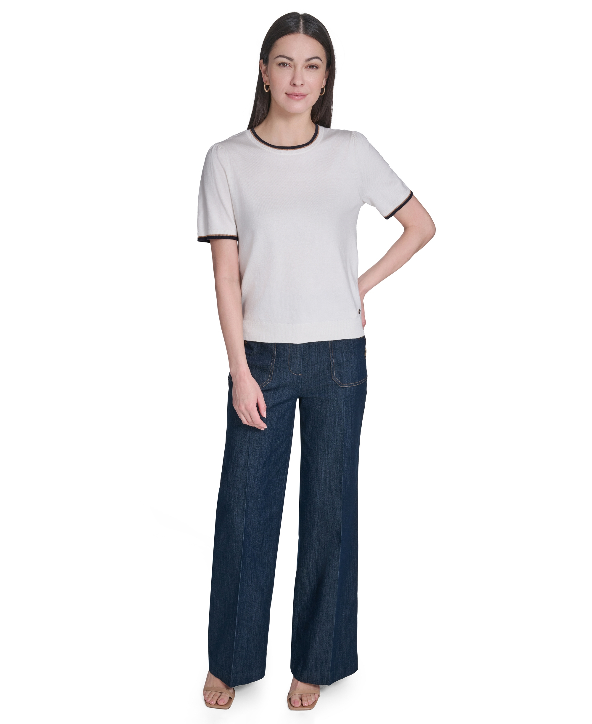 Tommy Hilfiger Women's Short-Sleeve Crewneck Sweater - Ivory Multi