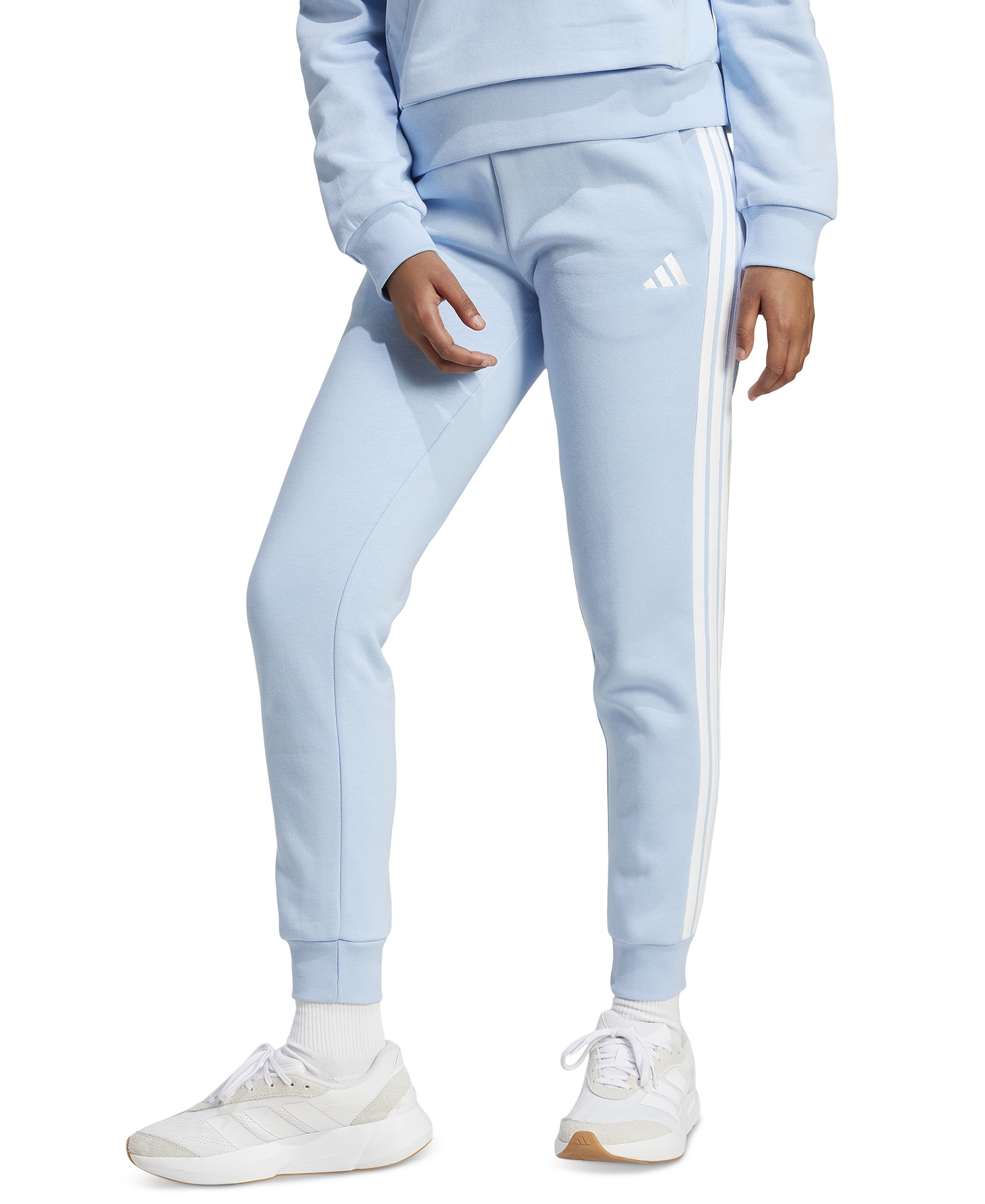 adidas Women's Essentials Three Stripes Fleece Slim Pants - Glow Blue/white