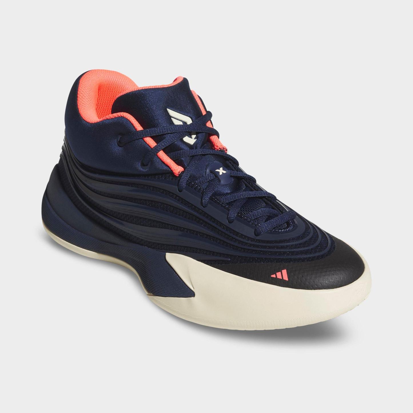 Men's adidas Dame X Basketball Shoes - Night Indigo/Warm Vanilla/Solar Turbo - Both shoes facing left