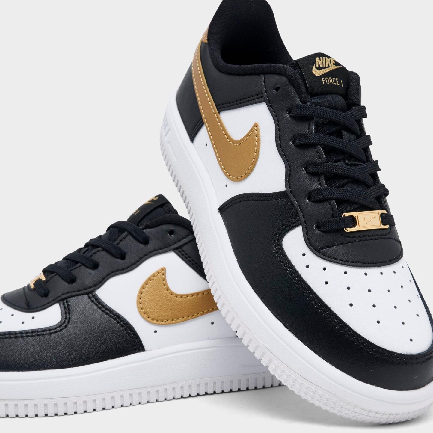 Little Kids' Nithtke Force 1 Casual Shoes - Part 1 - Black/Metallic Gold/White - Detail shot