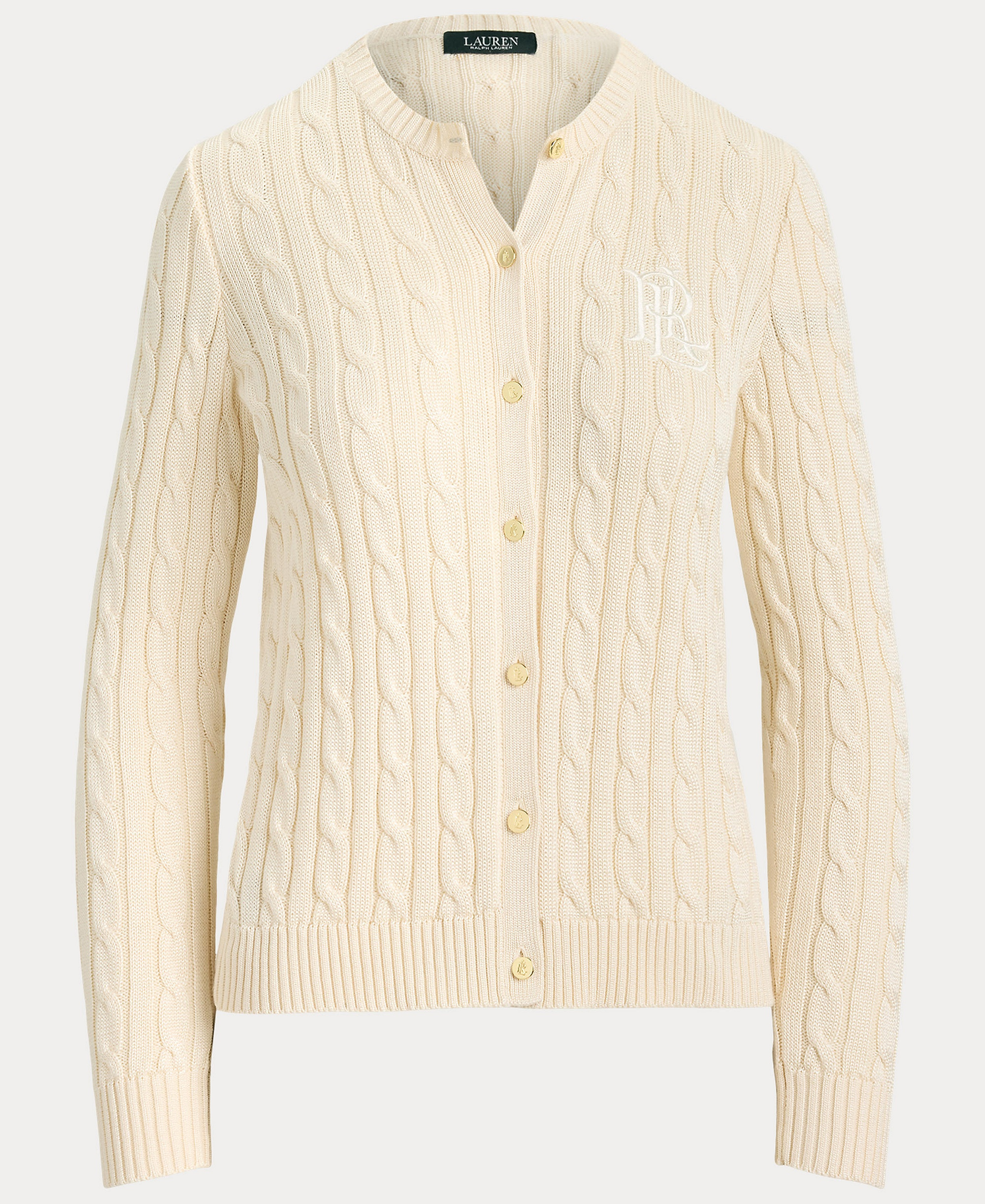 Lauren Ralph Lauren Women's Crewneck Buttoned Placket Cardigan Sweater - Mascarpone Cream