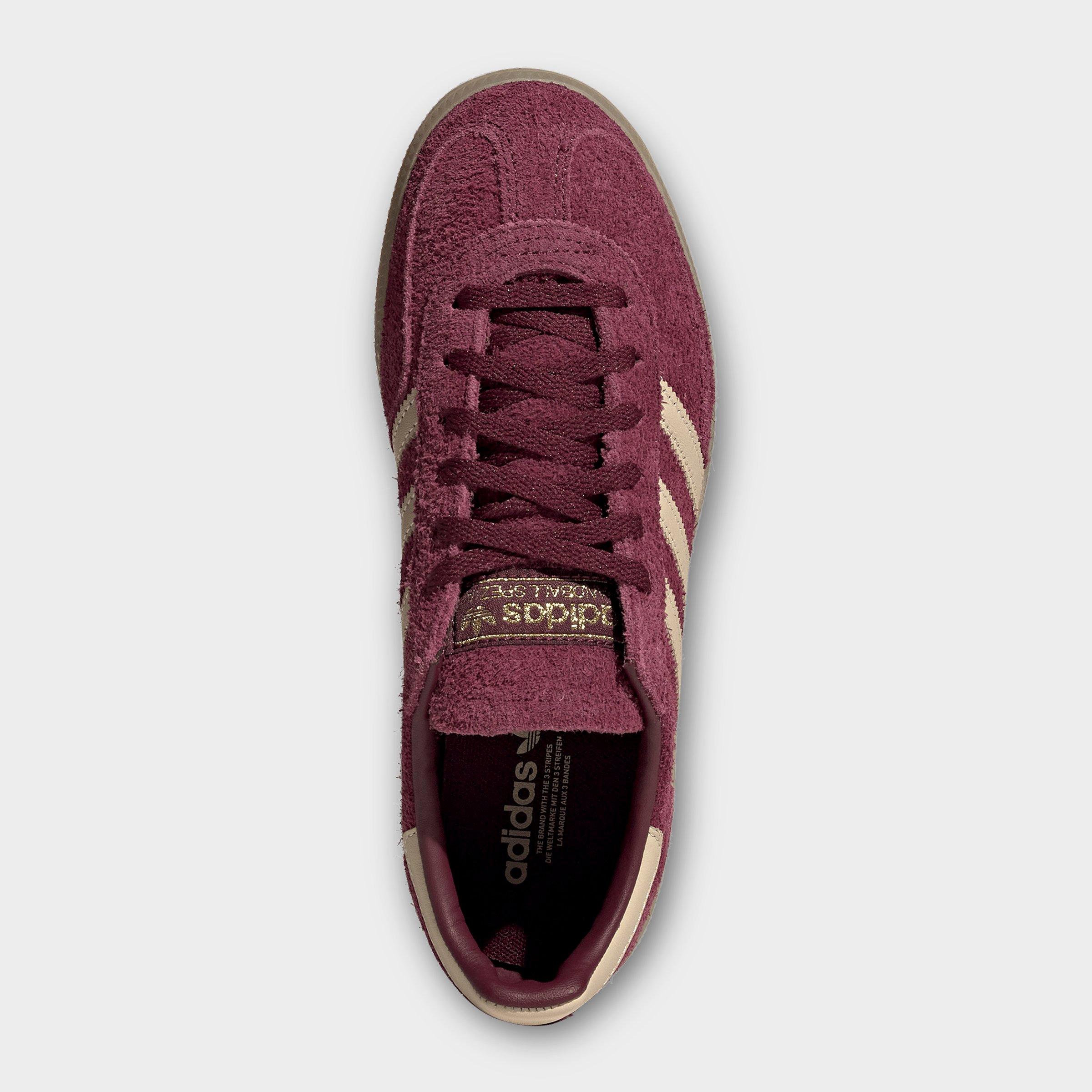 Women's adidas Originals Handball Spezial Casual Shoes - Part 2 - Maroon/Warm Vanilla/Gold Metallic - Top view