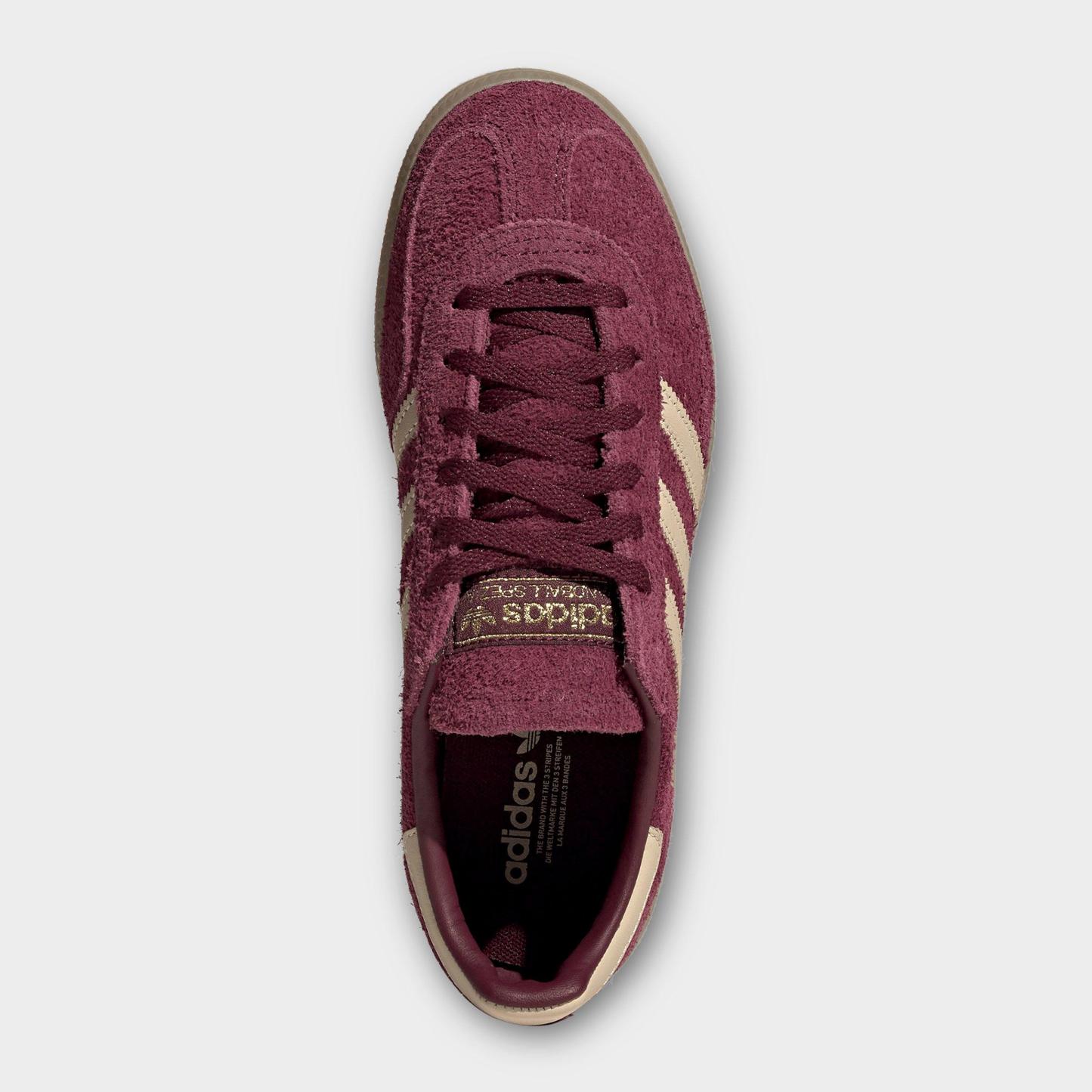 Women's adidas Originals Handball Spezial Casual Shoes - Part 2 - Maroon/Warm Vanilla/Gold Metallic - Top view