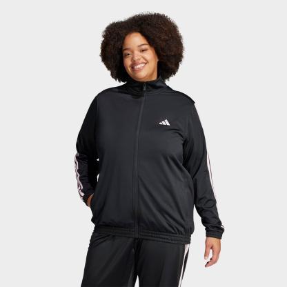 Women's adidas Sportswear Essentials 3-Stripes Tricot Full-Zip Track Top (Plus Size) - Black/Clear Pink
