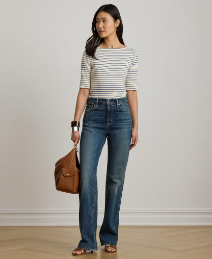 Lauren Ralph Lauren Women's Striped Boat Neck Top - Mas Cream/Inky Blue