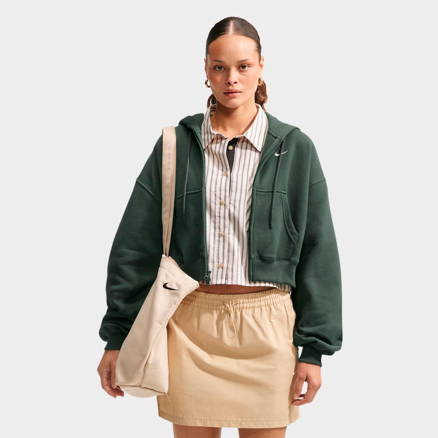 Women's Nithtke Studio Fleece Medium-Weight Oversized Cropped Full-Zip Hoodie - Camo Green/Sail