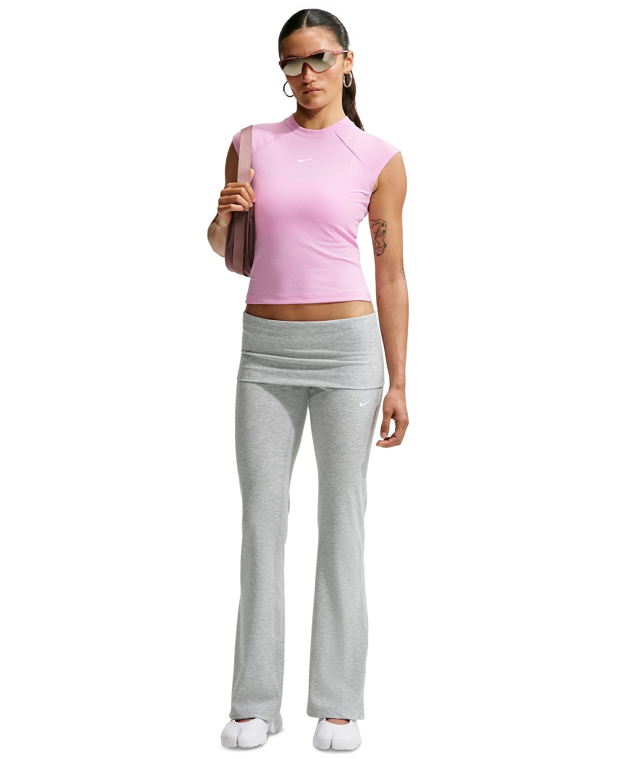 Nike Women's Sportswear Chill Knit Mid-Rise Tight Ribbed Pants - Wolf Grey/htr/white