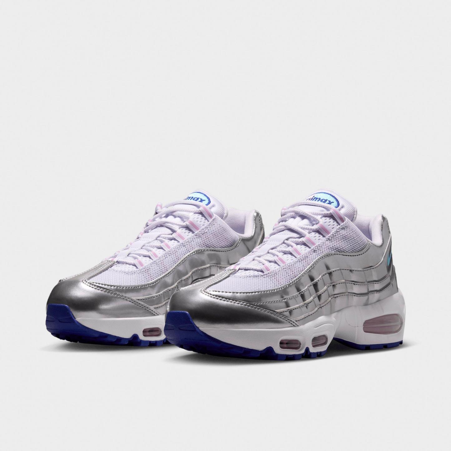 Women's Nithtke Air Max 95 Big Bubble Casual Shoes - Part 1 - Chrome/Barely Grape/Light Magenta/Lagoon Pulse - Both shoes facing left