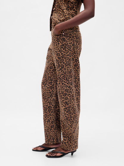 High Rise Barrel Jeans - Leopard brown