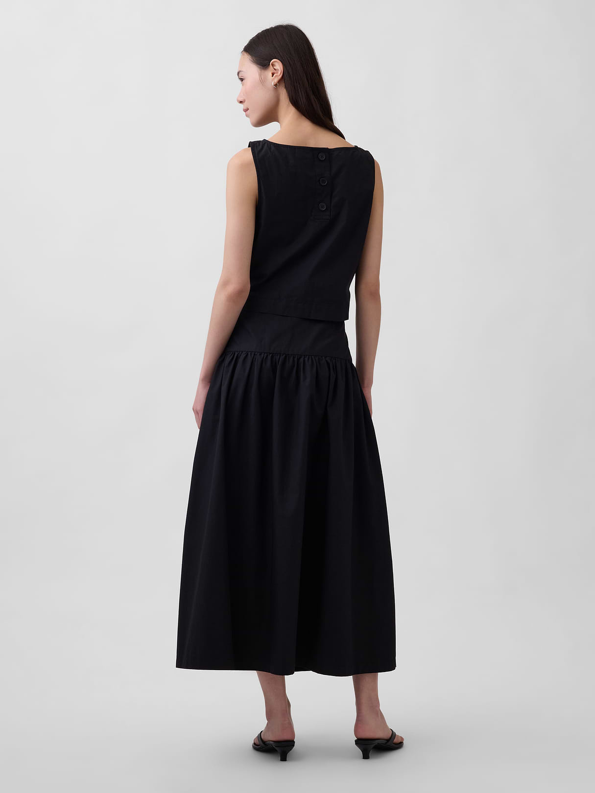 Poplin Drop-Waist Maxi Skirt - True black