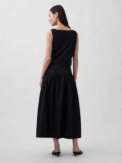 Poplin Drop-Waist Maxi Skirt - True black