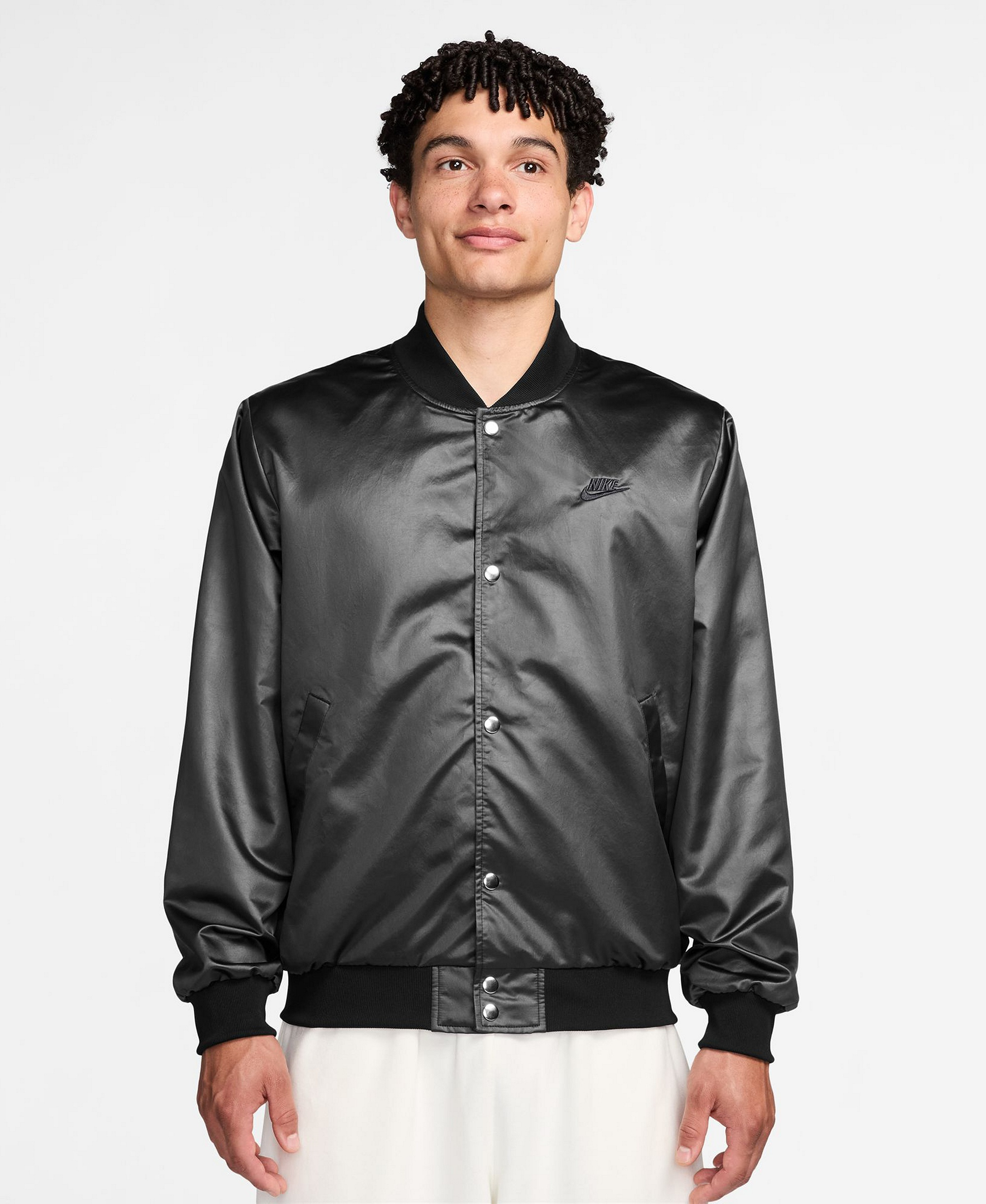 Nike Men's Sportswear Club Snap-Front Varsity Jacket - Black/Anthracite