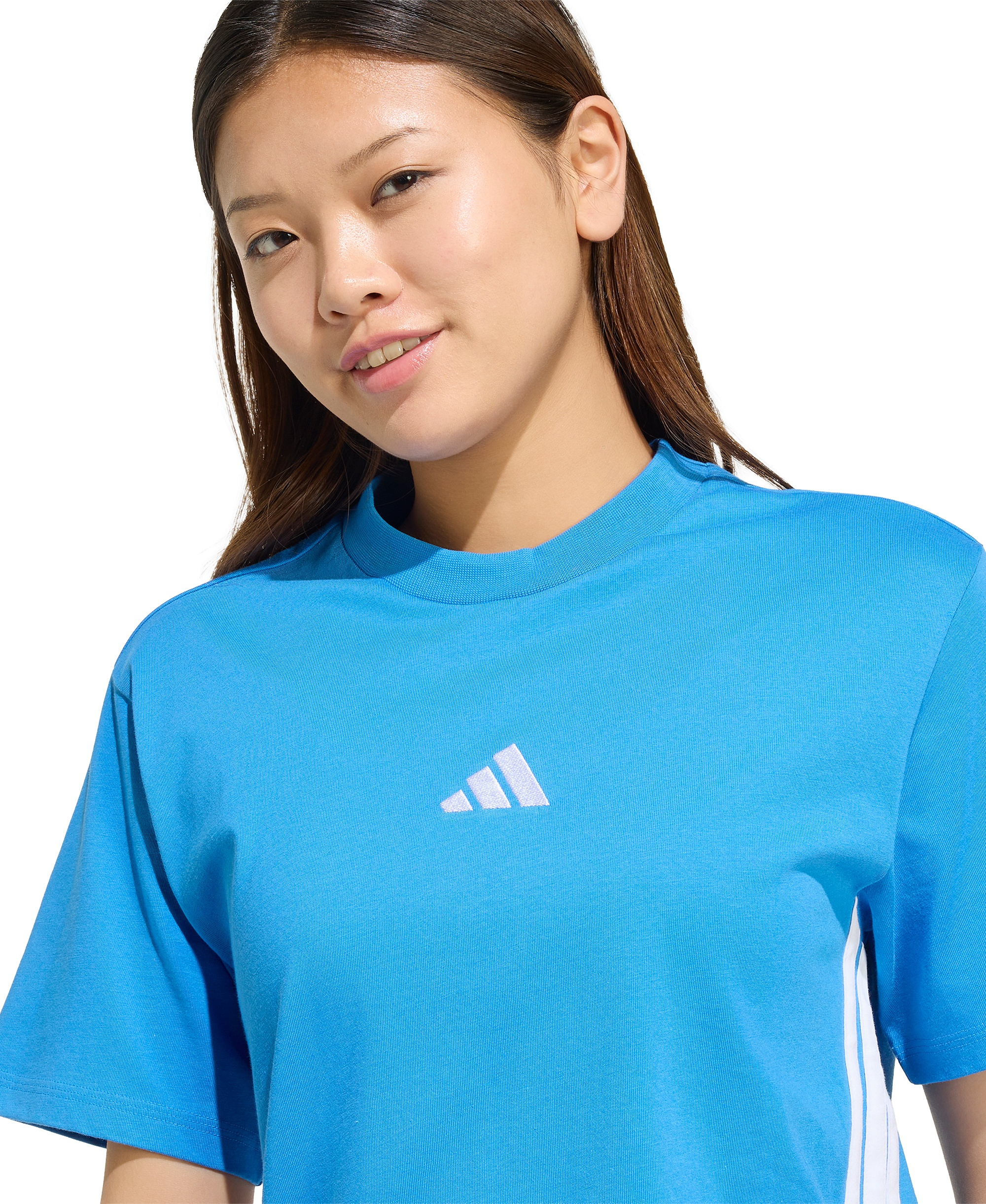 adidas Women's Essentials 3-Stripes Cotton T-Shirt - Ray Blue