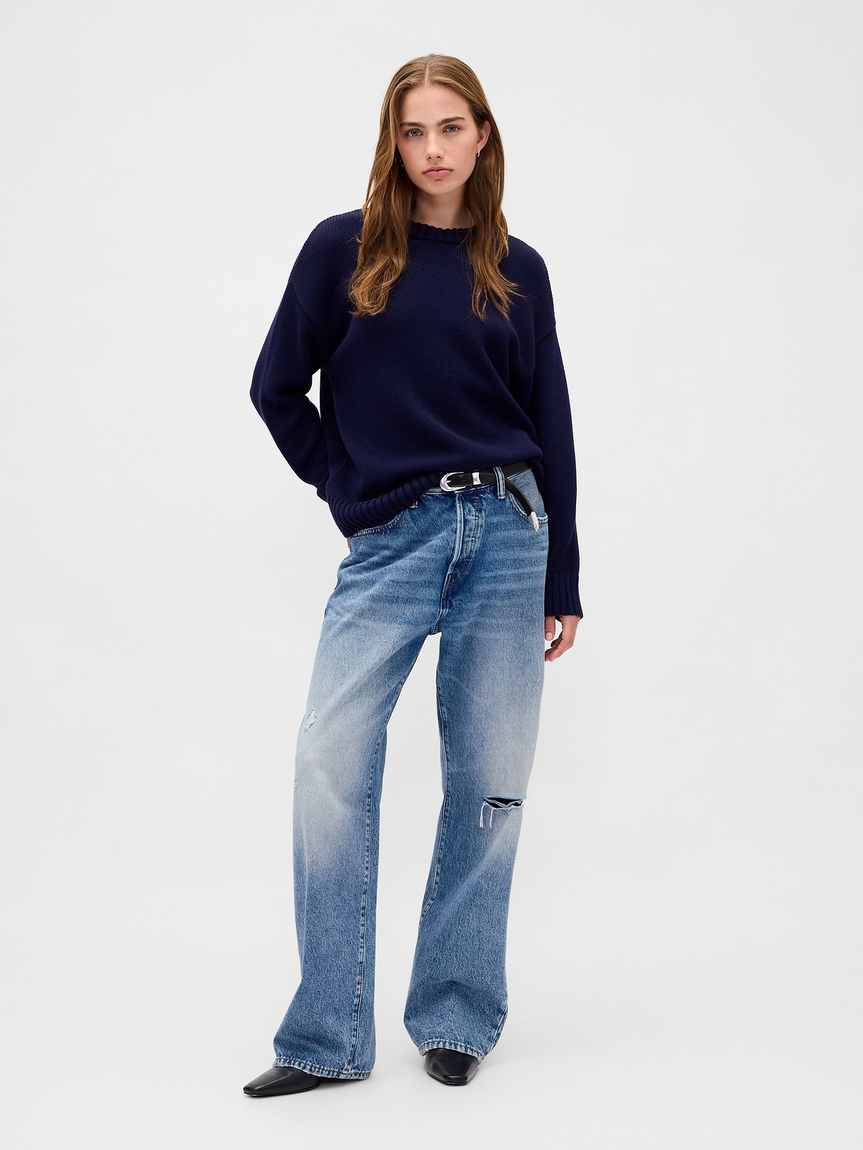 100% Cotton Oversized Sweater - Dark navy blue
