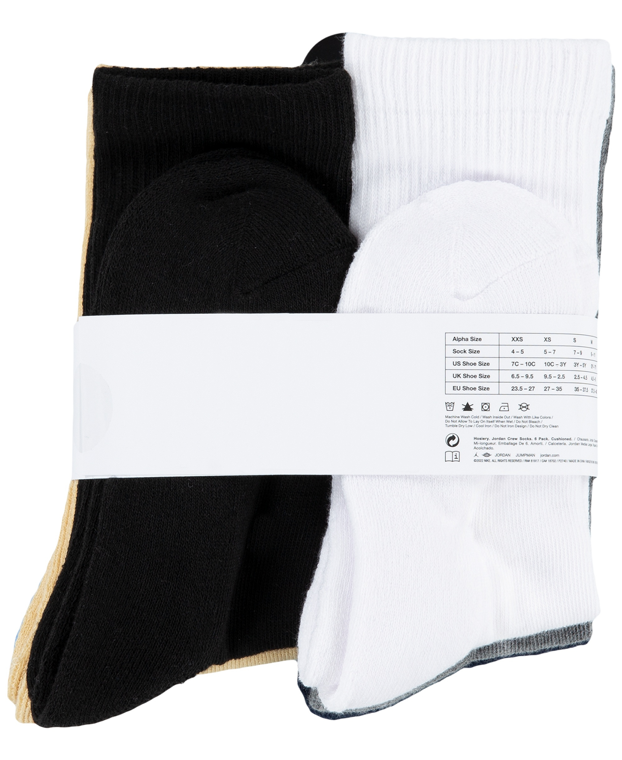 Jordan Boys' and Girls' 5-11 Everyday Essentials Crew Socks, 6-Pack - Obsidian