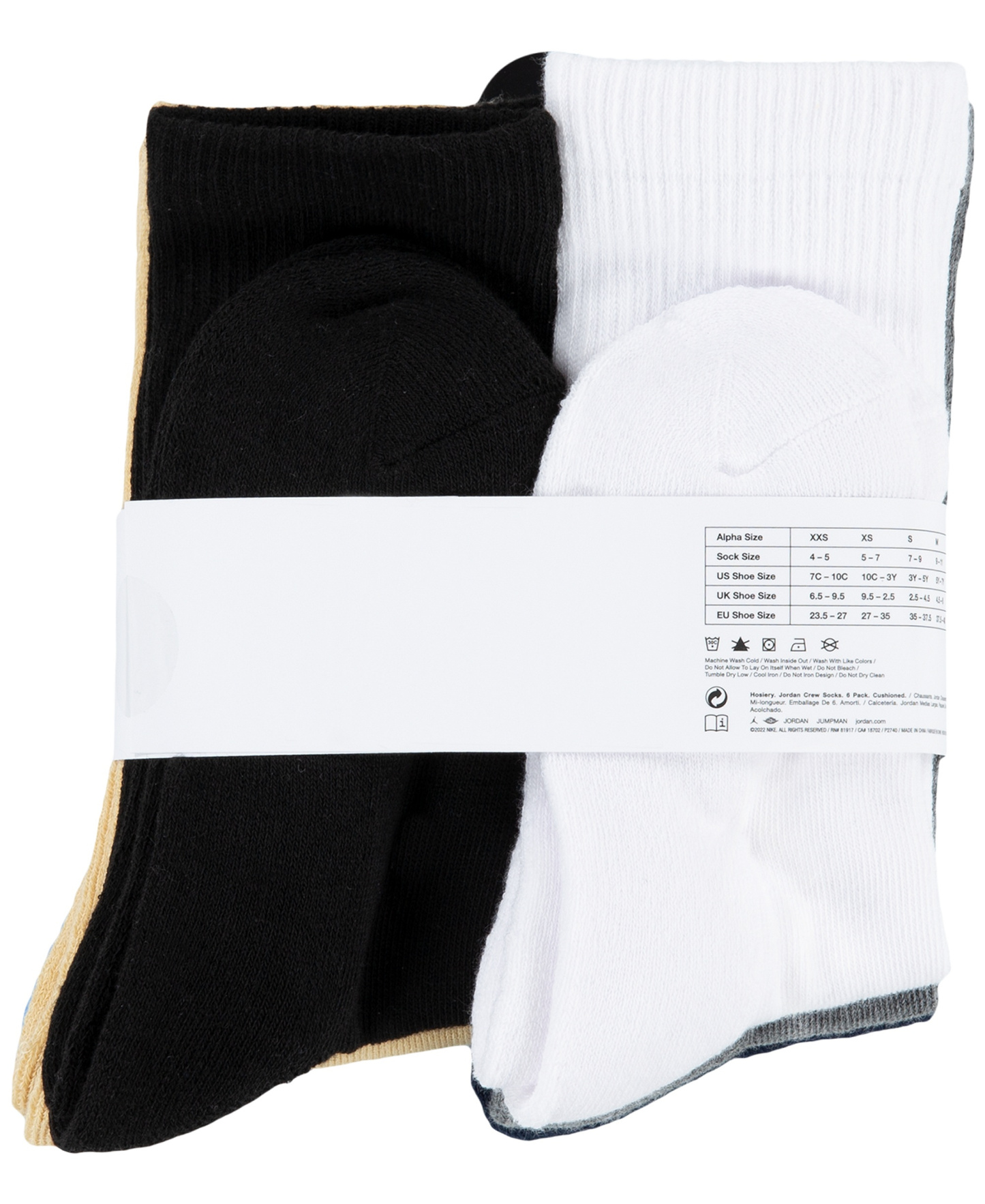 Jordan Boys' and Girls' 5-11 Everyday Essentials Crew Socks, 6-Pack - Obsidian