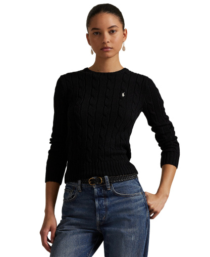 Polo Ralph Lauren Women's Cable-Knit Cotton Crewneck Sweater - Polo Black/White