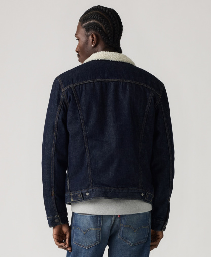 Levi's Men's Regular Fit Sherpa Denim Trucker Jacket - Dark Wash Denim