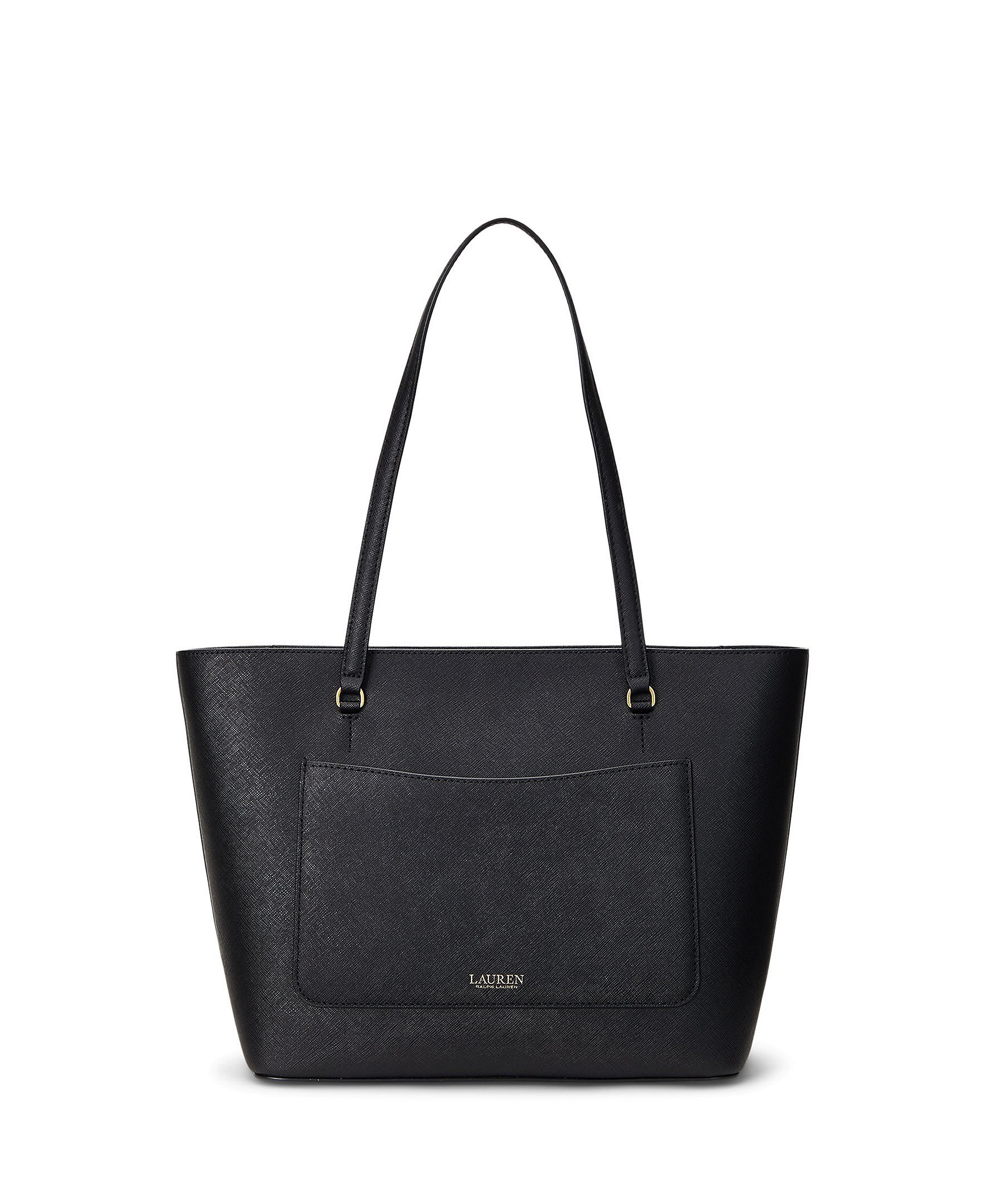 Lauren Ralph Lauren Crosshatch Leather Karly Medium Shopper Tote Handbag - Black