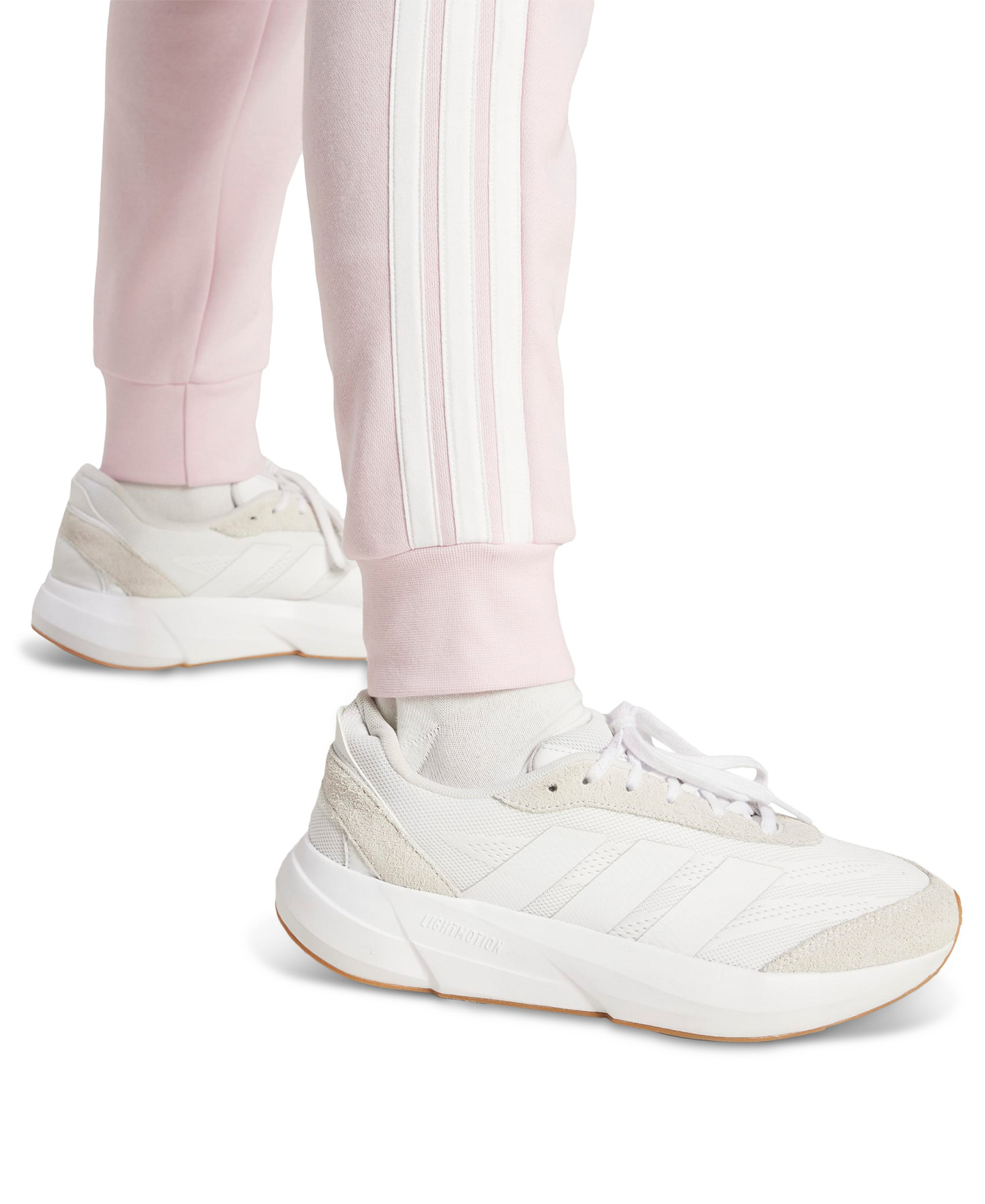 adidas Women's Essentials Three Stripes Fleece Slim Pants - Clear Pink/White