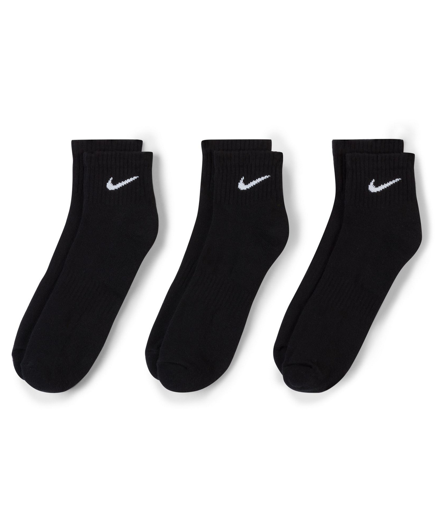 Nike Unisex Quarter Ankle Socks, 3-Pack - Black/white