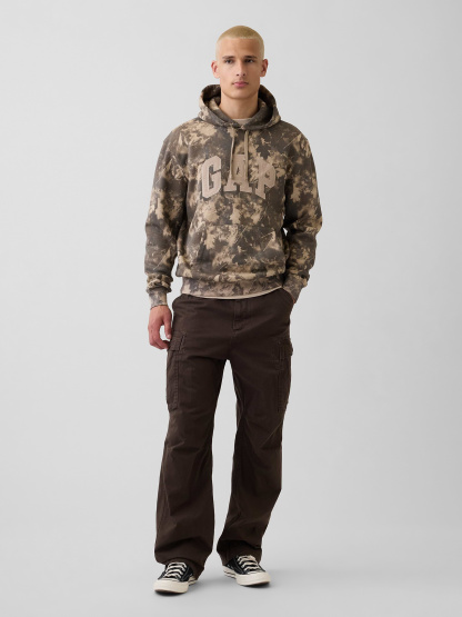 Adult VintageSoft Arch Logo Hoodie - Khaki tan leaf print