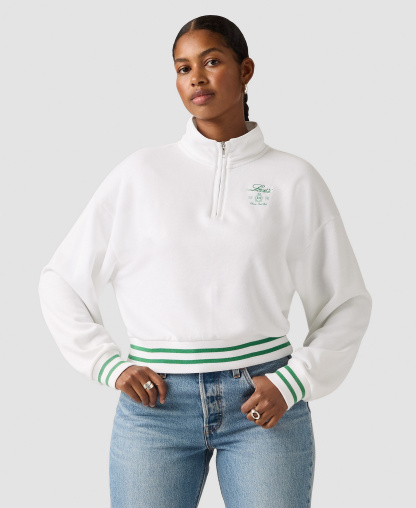 Levi's Women's Crewneck Long-Sleeve Top - 1/4 Zip Crest Levis Bright White