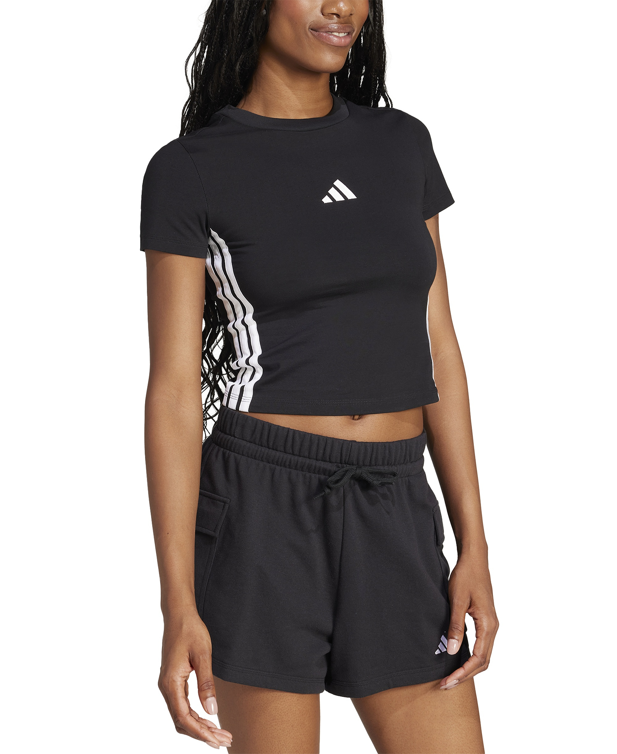 adidas Women's Essentials Slim-Fit Short-Sleeve Baby T-Shirt - Black/White